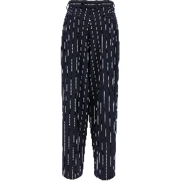 Blue Polyester Casual Pants