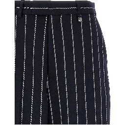 Blue Polyester Casual Pants