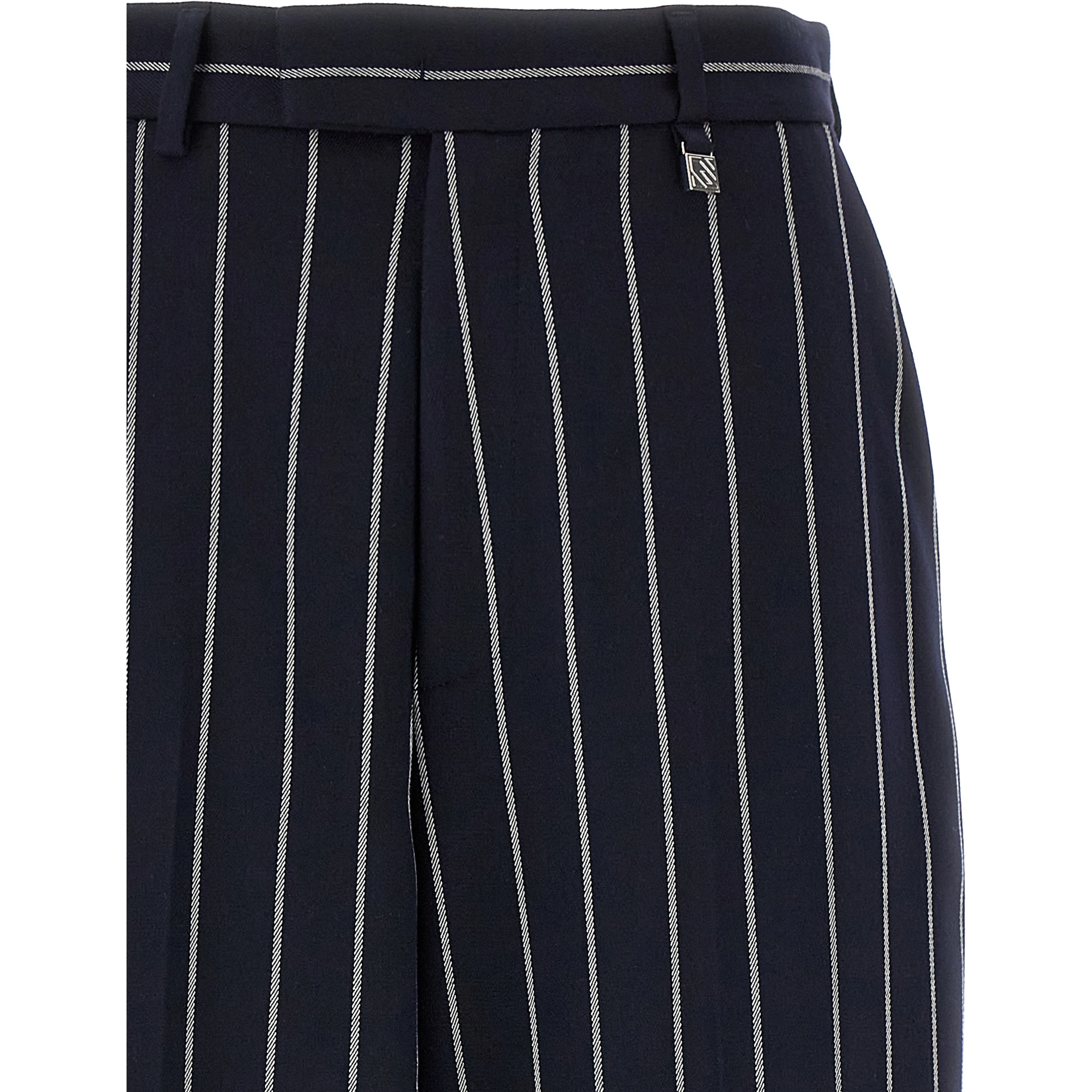 Blue Polyester Casual Pants