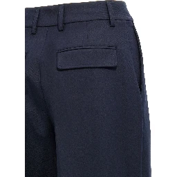 Blue Polyester Casual Pants