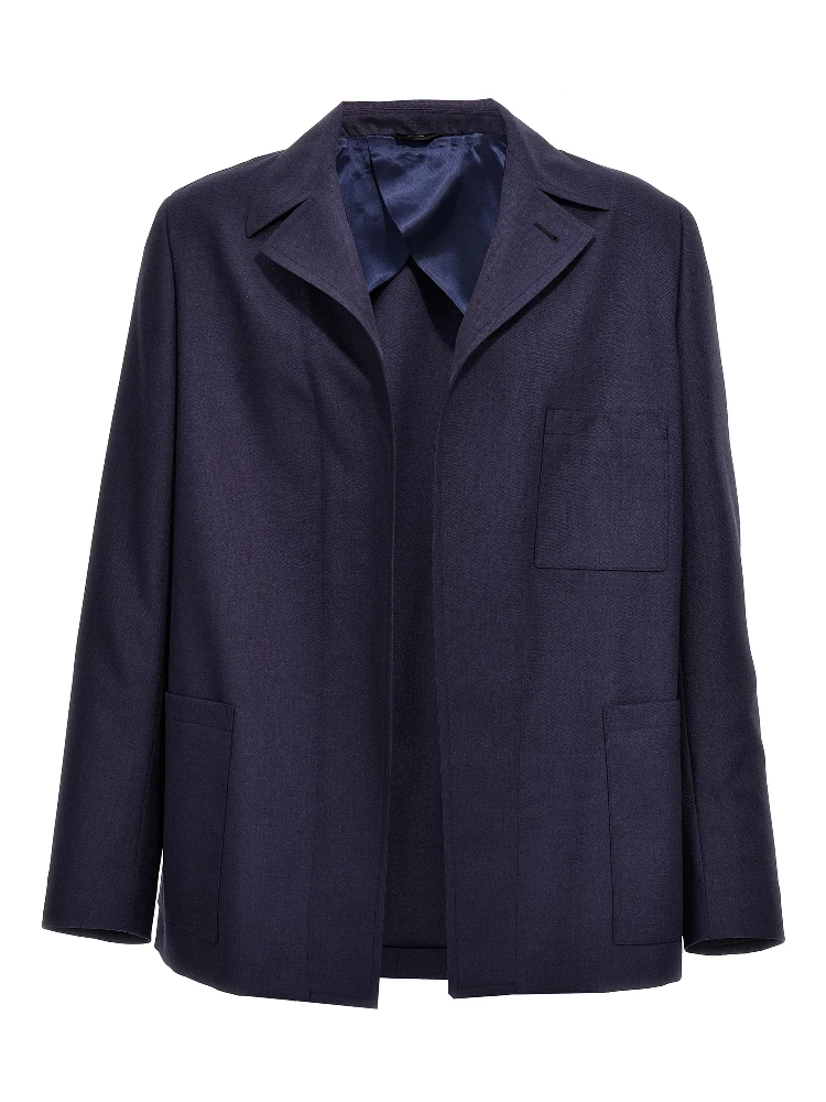 Blue Virgin Wool Full-Length Jacket
