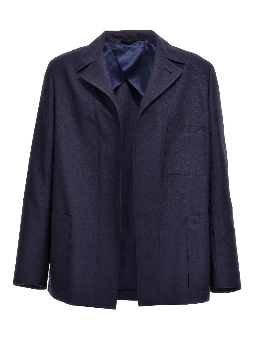 Blue Virgin Wool Full-Length Jacket