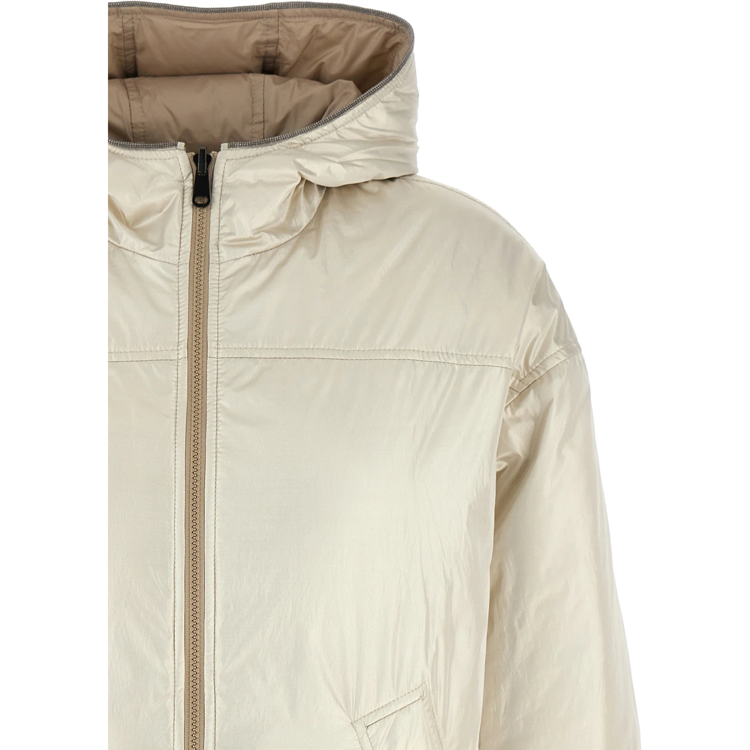 Beige Polyester Full-Length Jacket