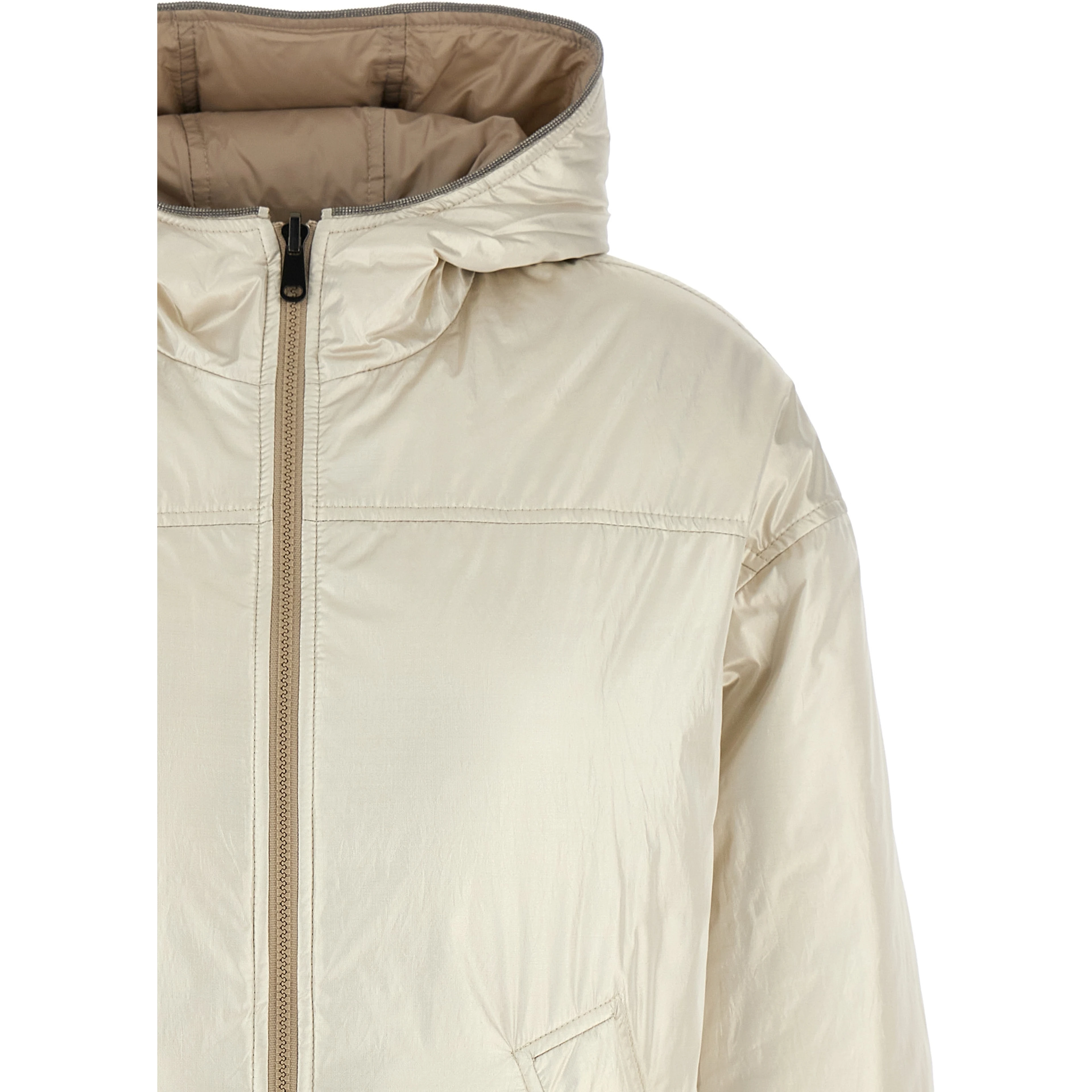 Beige Polyester Full-Length Jacket