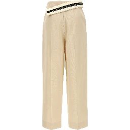 Beige Wool Casual Pants