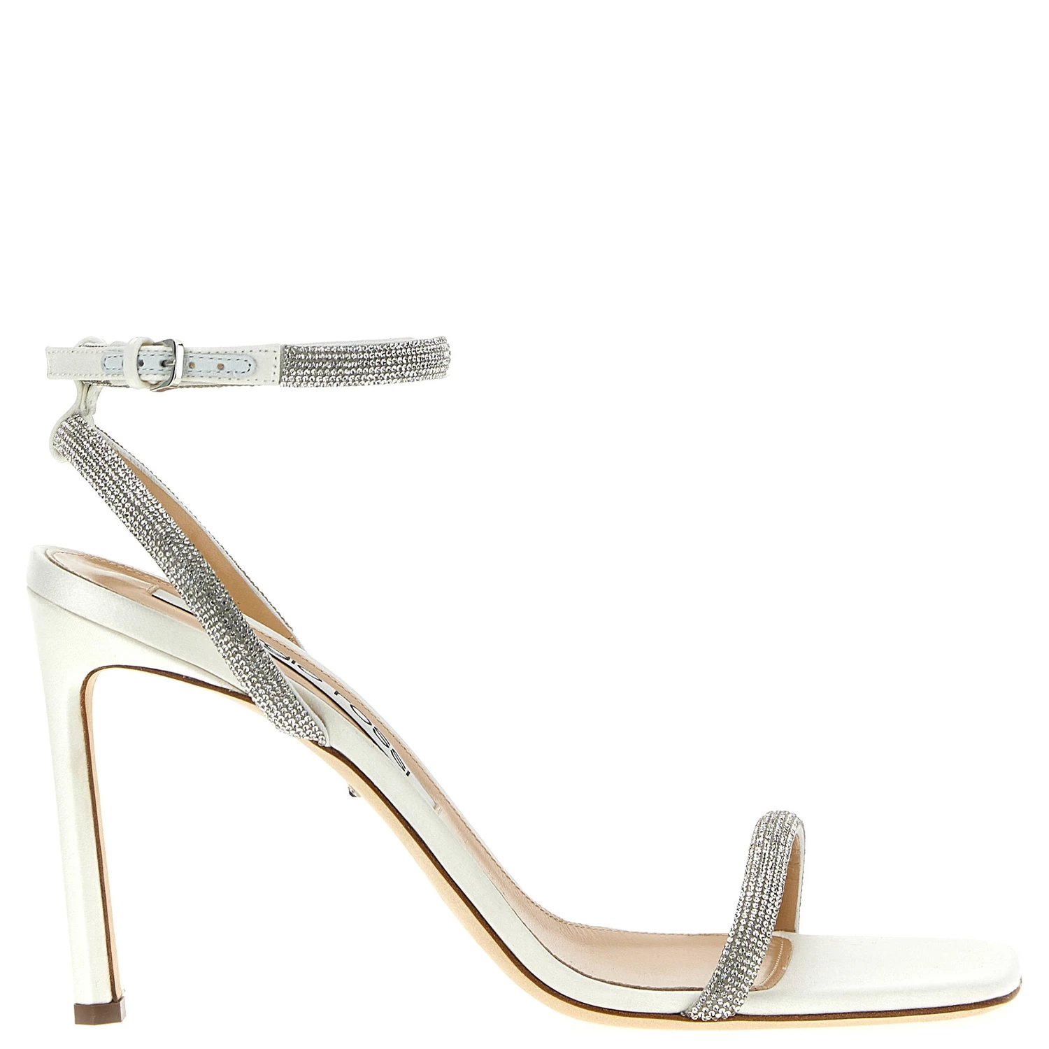 White Goatskin Stiletto Heel Sandals