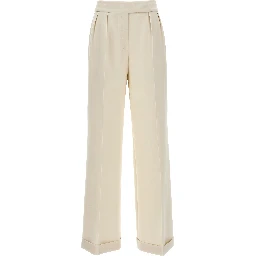 White Virgin Wool Casual Pants