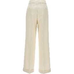 White Virgin Wool Casual Pants