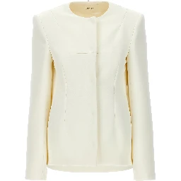 White Polyester Full-Length Jacket