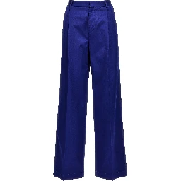 Blue Cotton Casual Pants
