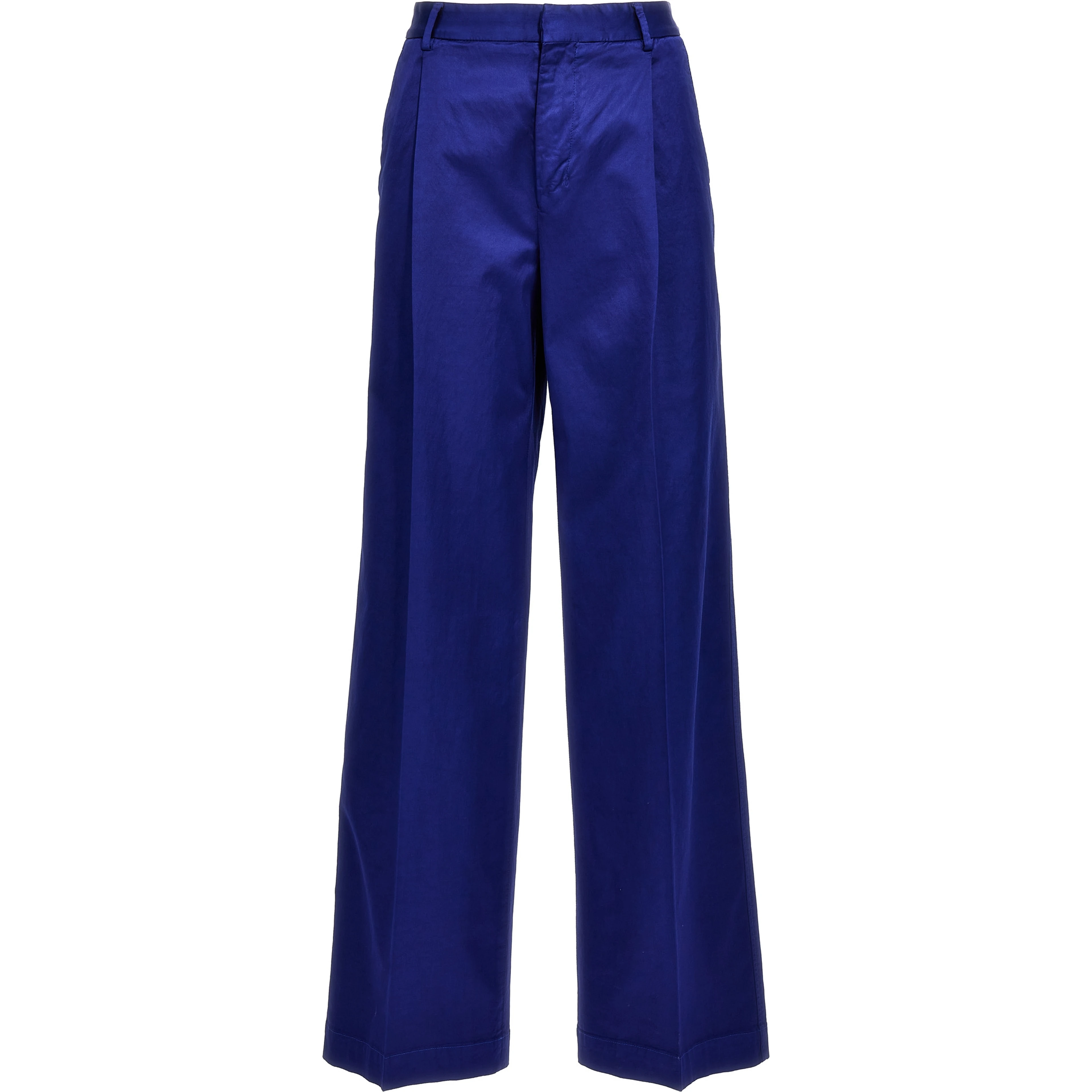 Blue Cotton Casual Pants
