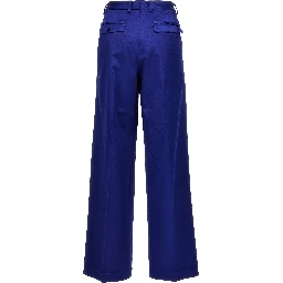 Blue Cotton Casual Pants