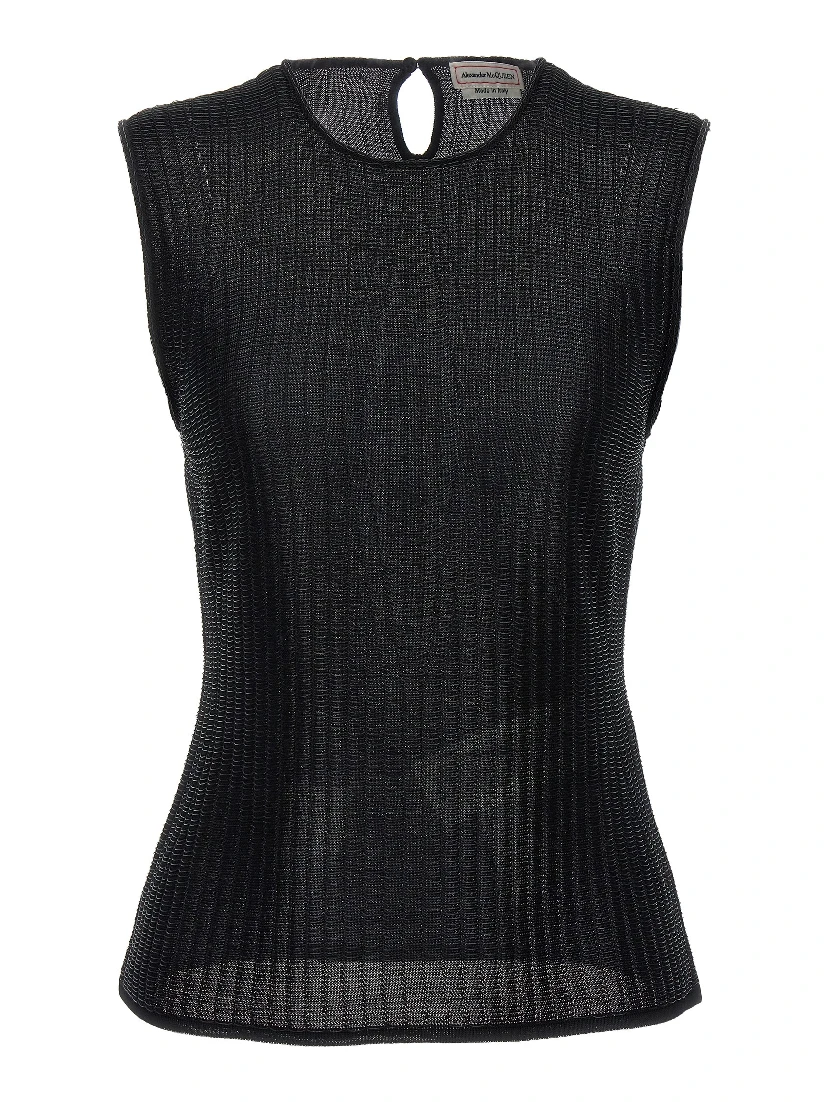 Black Viscose Sleeveles T-Shirt
