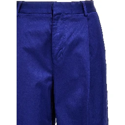Blue Cotton Casual Pants