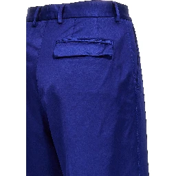 Blue Cotton Casual Pants