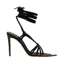 Black Lamb Leather Stiletto Heel Sandals
