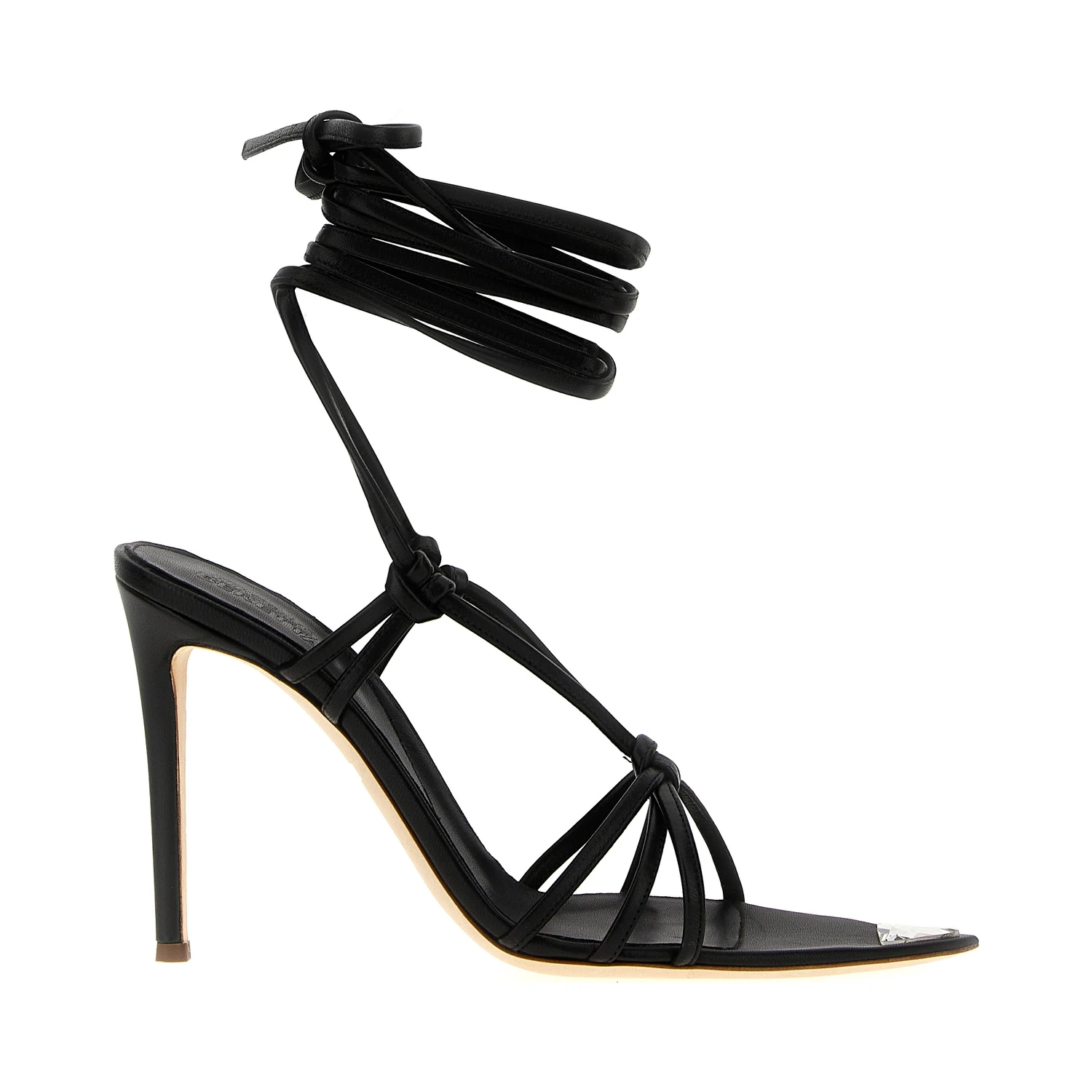 Black Lamb Leather Stiletto Heel Sandals