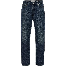 Blue Cotton Straight-Leg Jeans