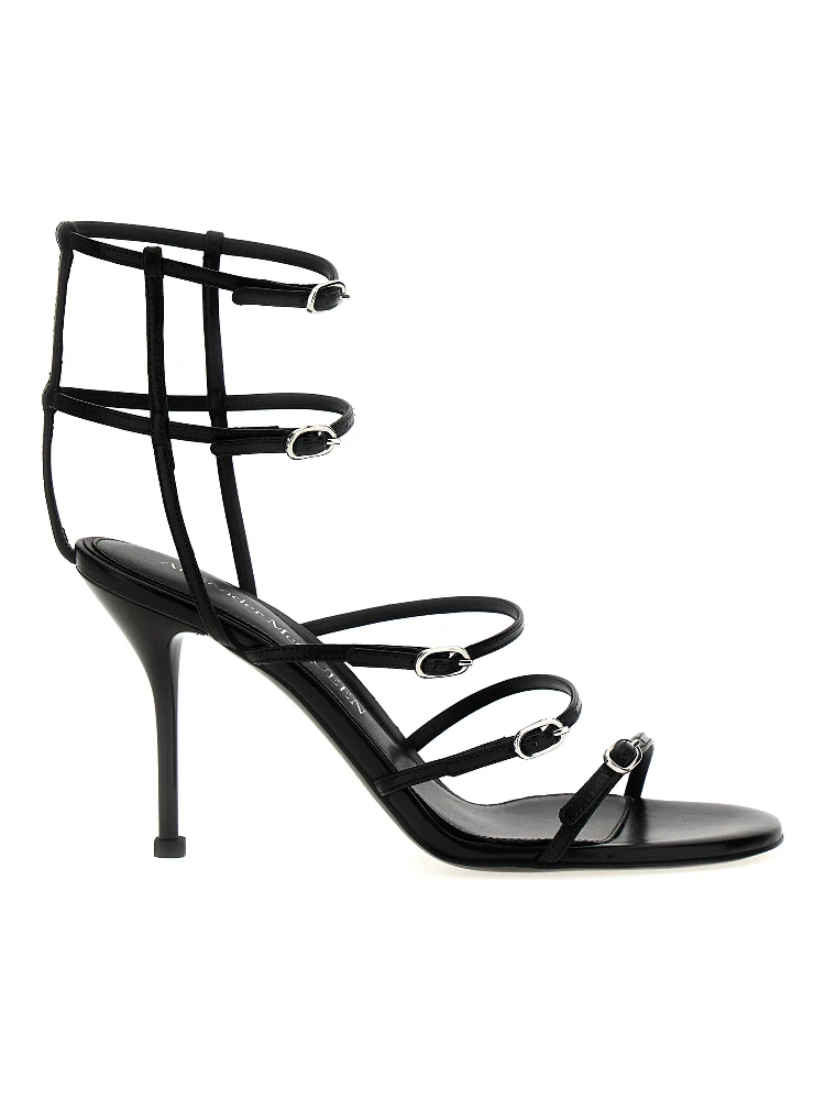 Black Lambskin Stiletto Heel Sandals