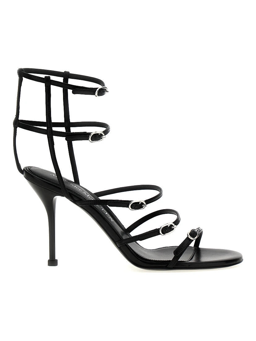 Black Lambskin Stiletto Heel Sandals