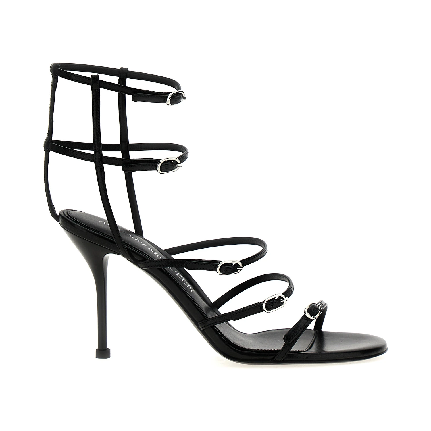 Black Lambskin Stiletto Heel Sandals