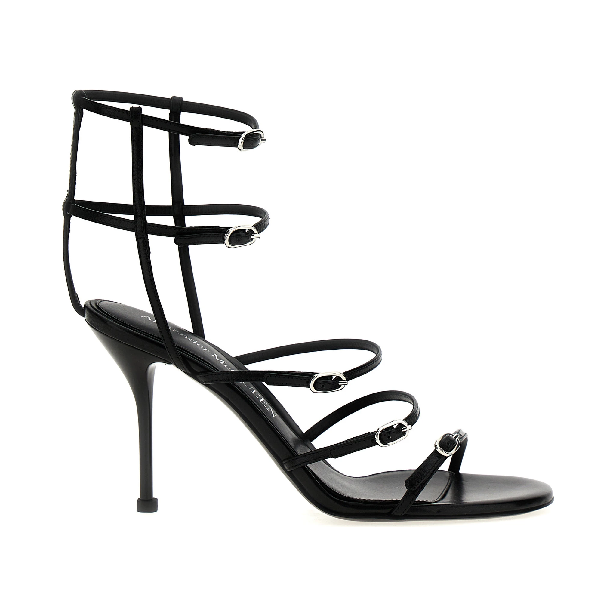 Black Lambskin Stiletto Heel Sandals