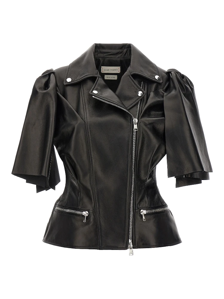 Black Lamb Leather Sleeveless Jacket