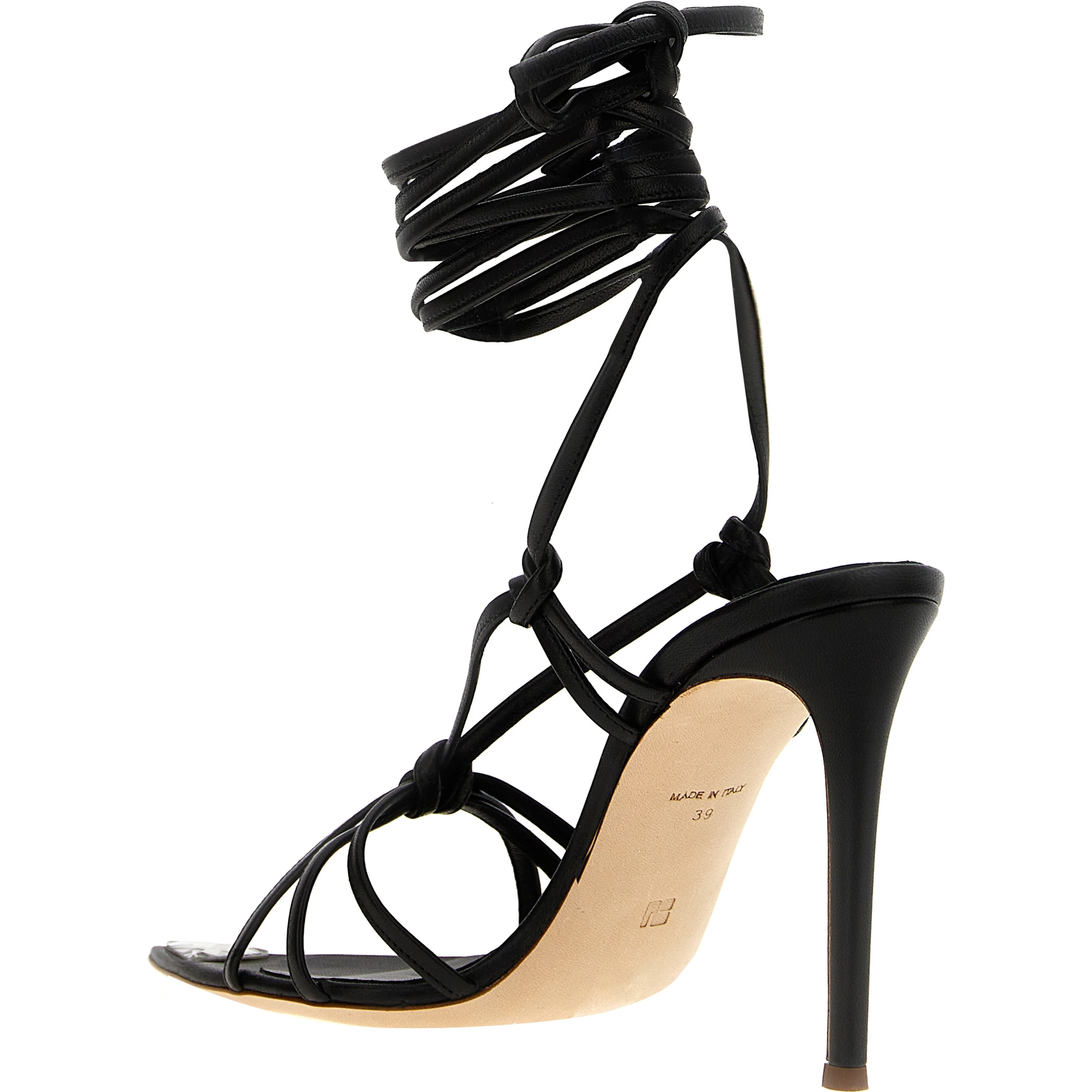 Black Lamb Leather Stiletto Heel Sandals