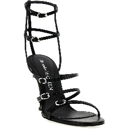 Black Lambskin Stiletto Heel Sandals