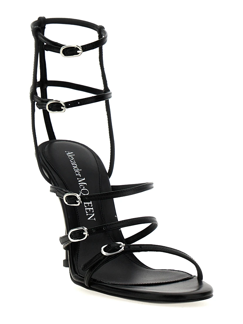 Black Lambskin Stiletto Heel Sandals