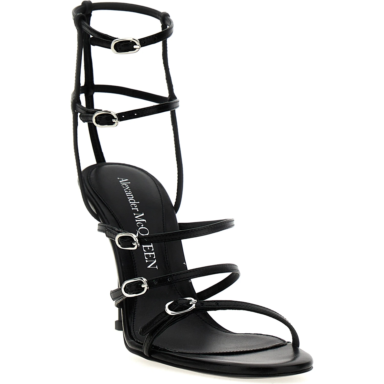 Black Lambskin Stiletto Heel Sandals