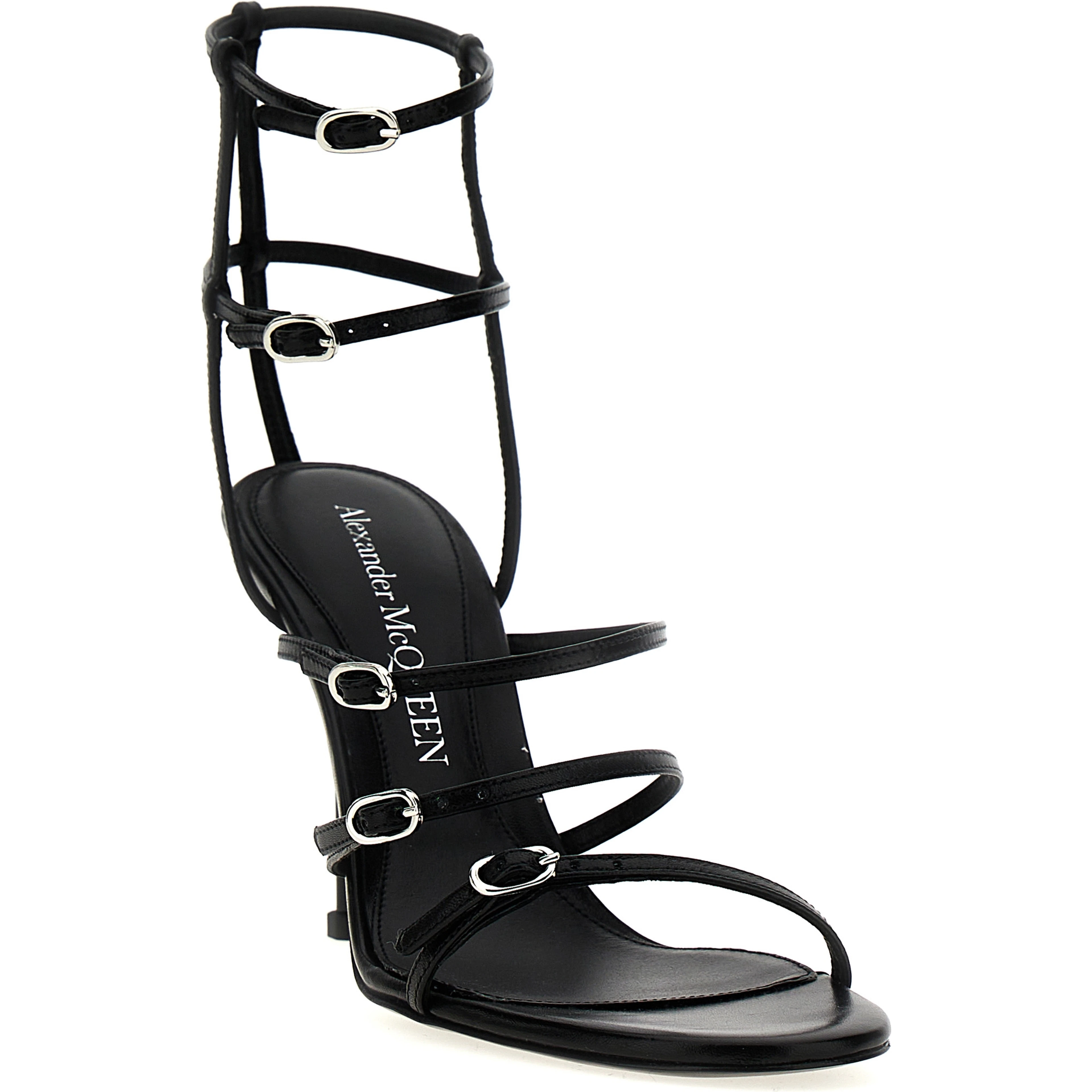 Black Lambskin Stiletto Heel Sandals