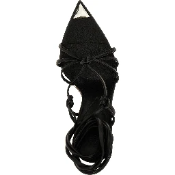 Black Lamb Leather Stiletto Heel Sandals