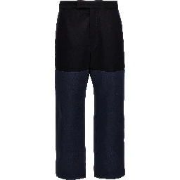 Blue Cotton Casual Pants