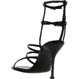 Black Lambskin Stiletto Heel Sandals