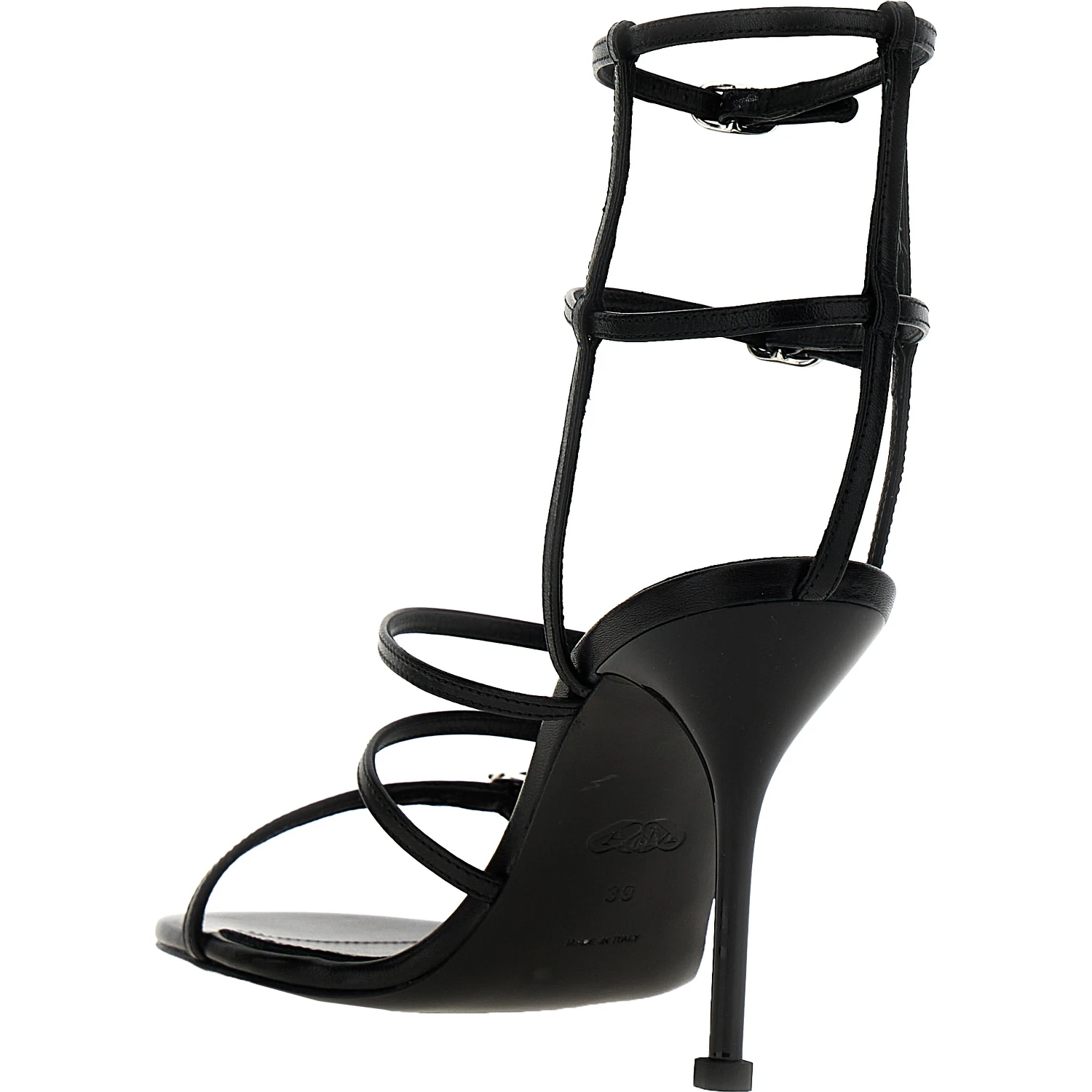 Black Lambskin Stiletto Heel Sandals