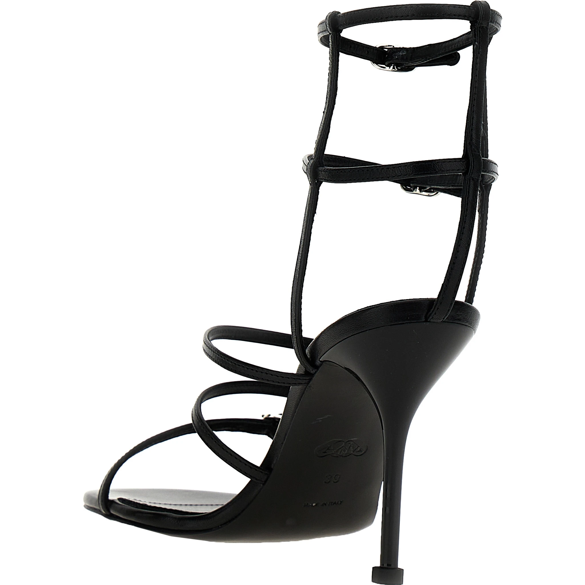 Black Lambskin Stiletto Heel Sandals
