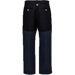 Blue Cotton Casual Pants