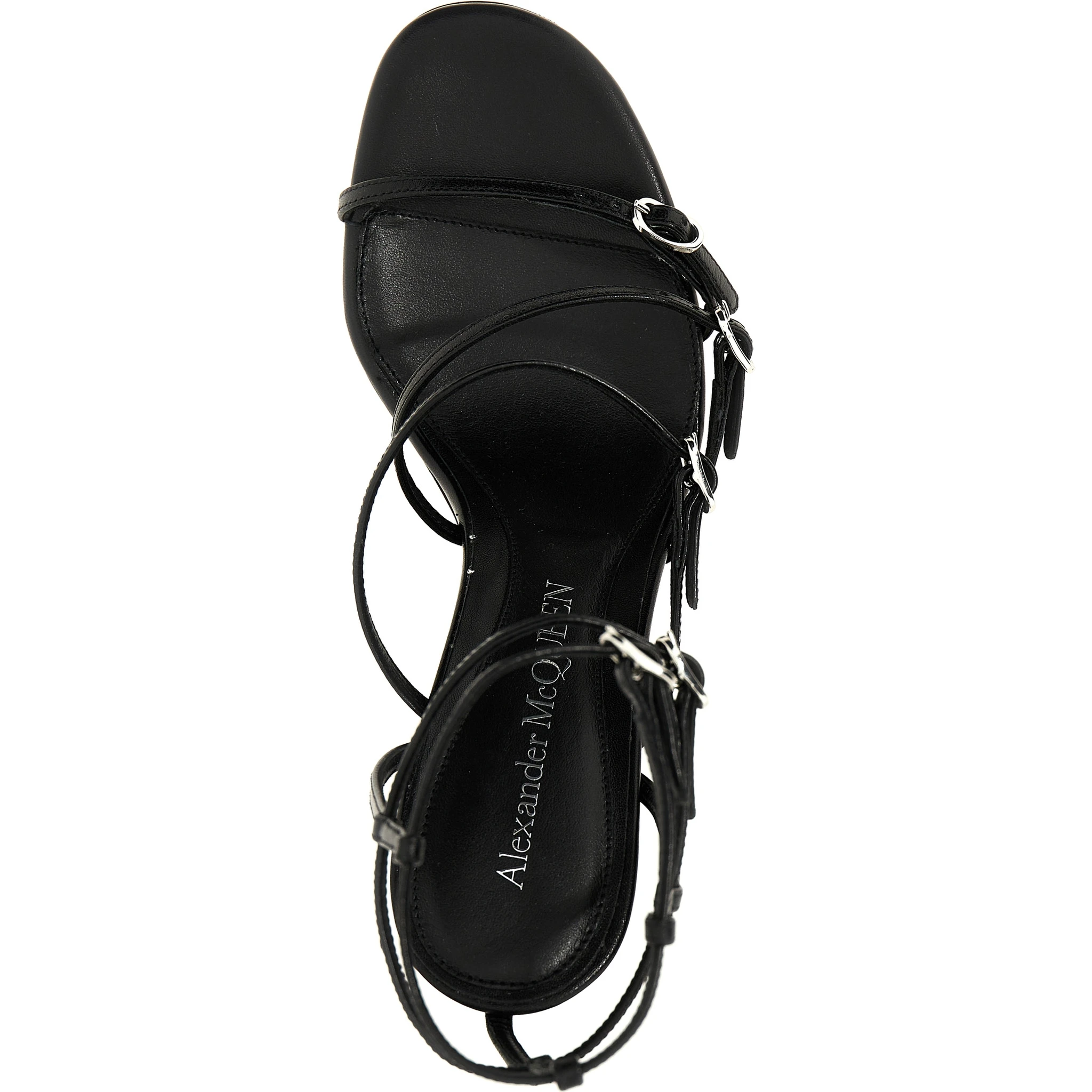 Black Lambskin Stiletto Heel Sandals