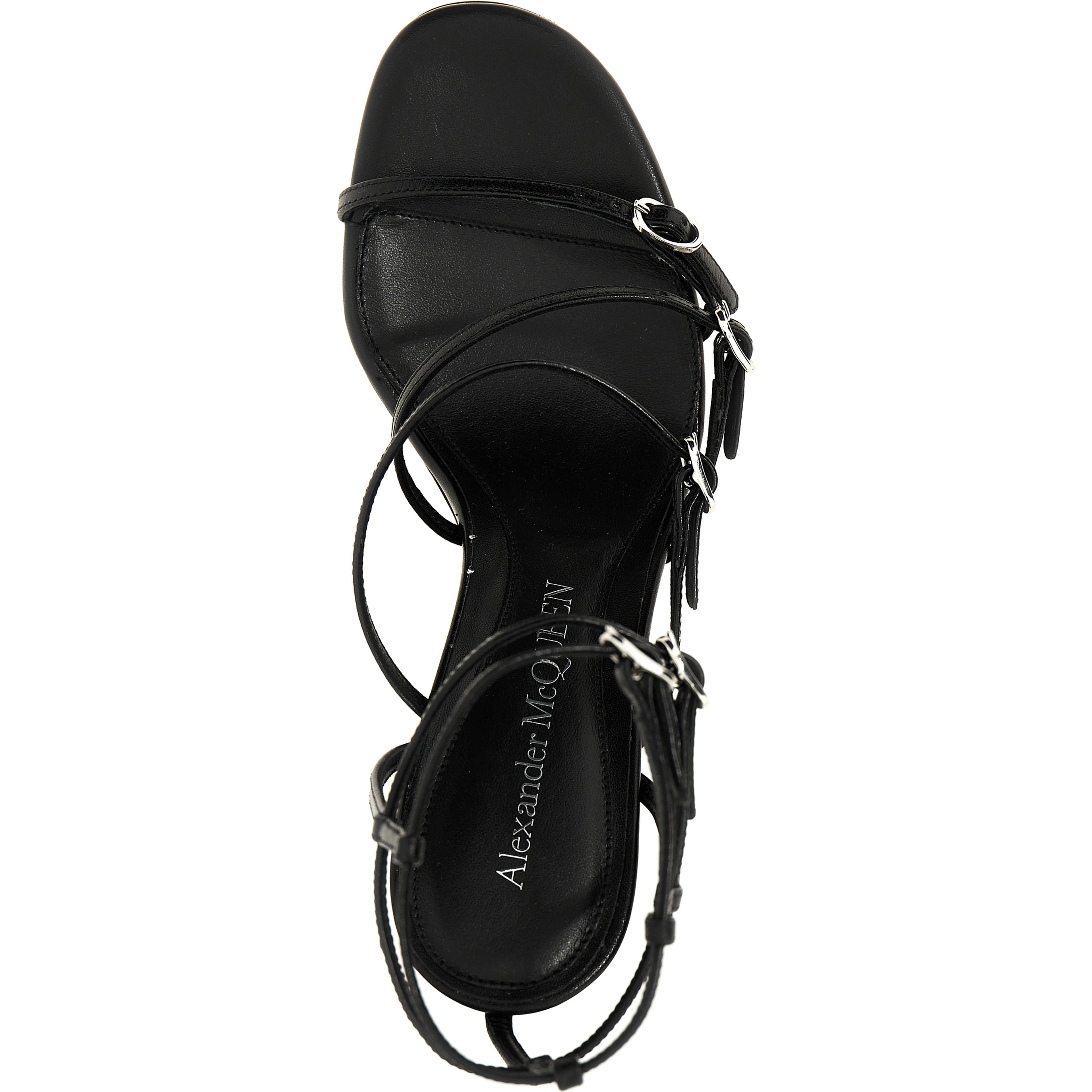 Black Lambskin Stiletto Heel Sandals