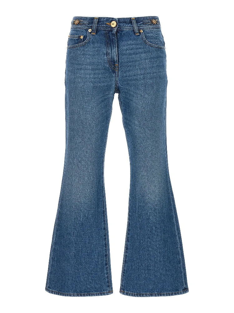 Blue Cotton Flared Jeans