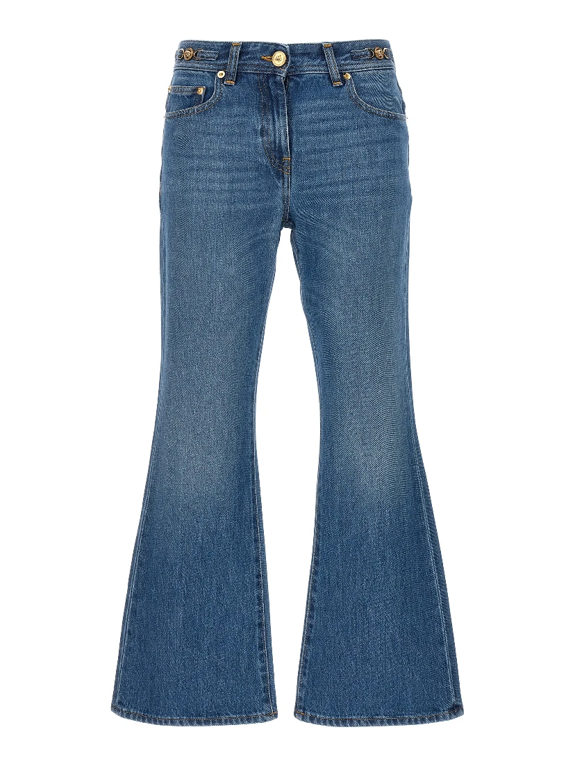 Blue Cotton Flared Jeans
