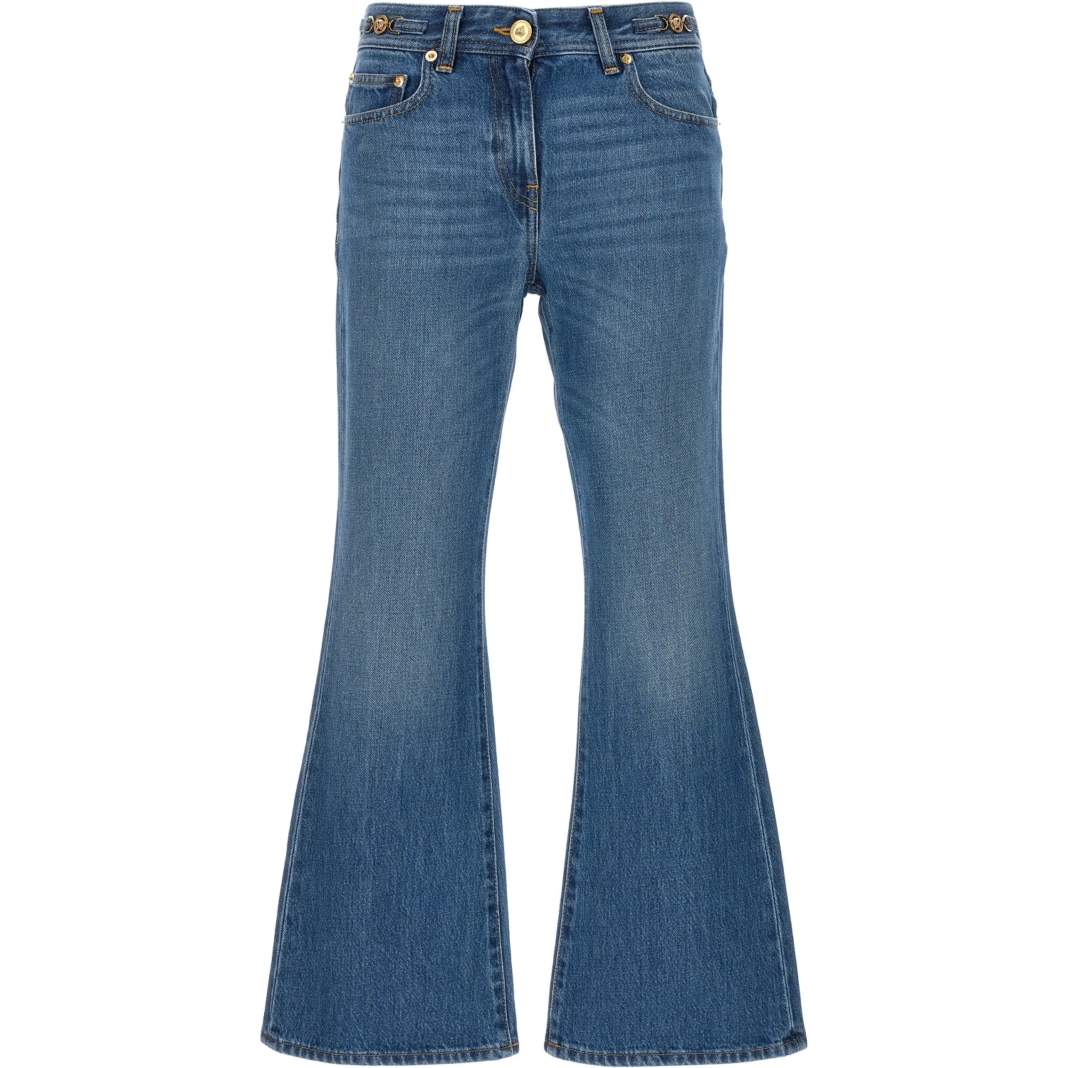 Blue Cotton Flared Jeans