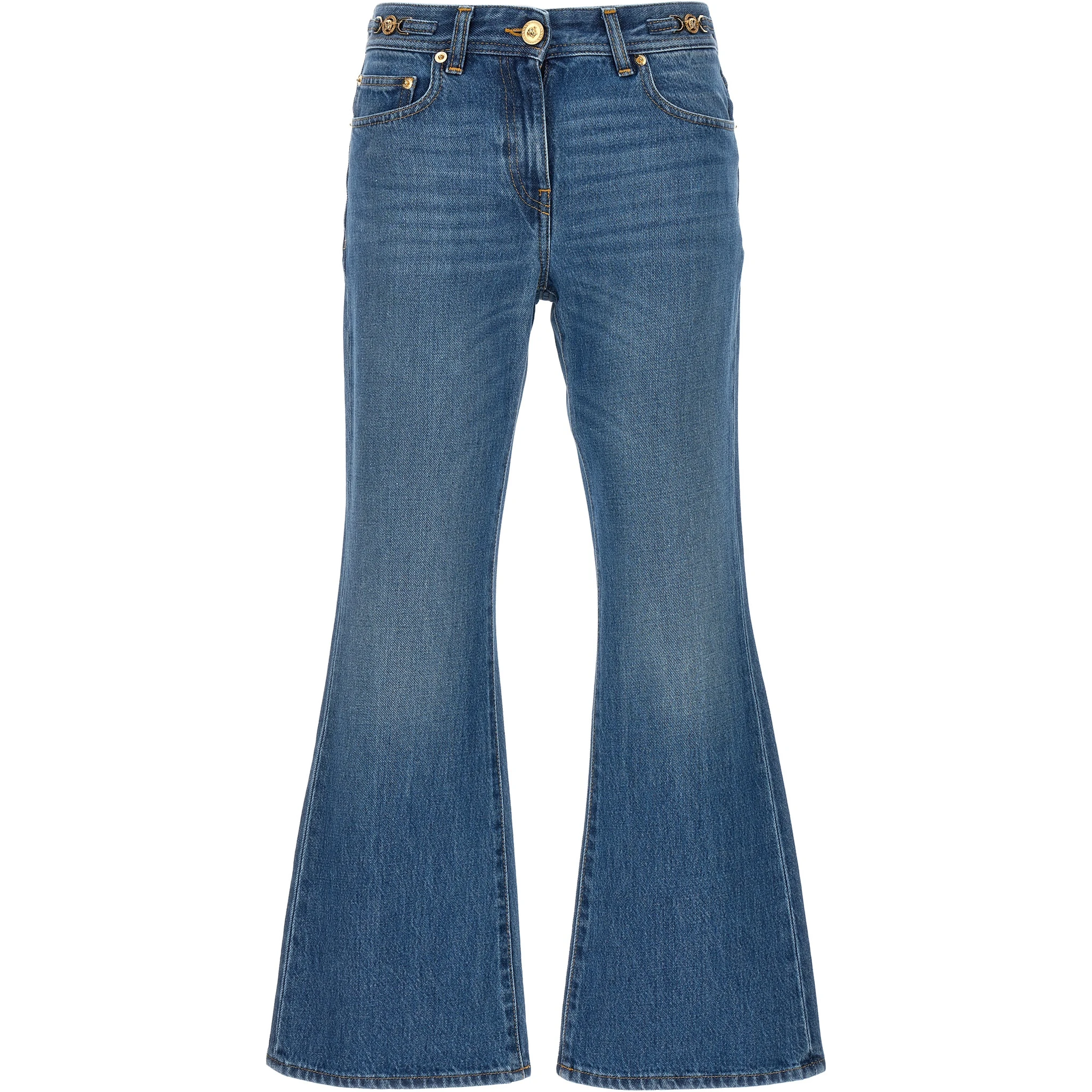 Blue Cotton Flared Jeans