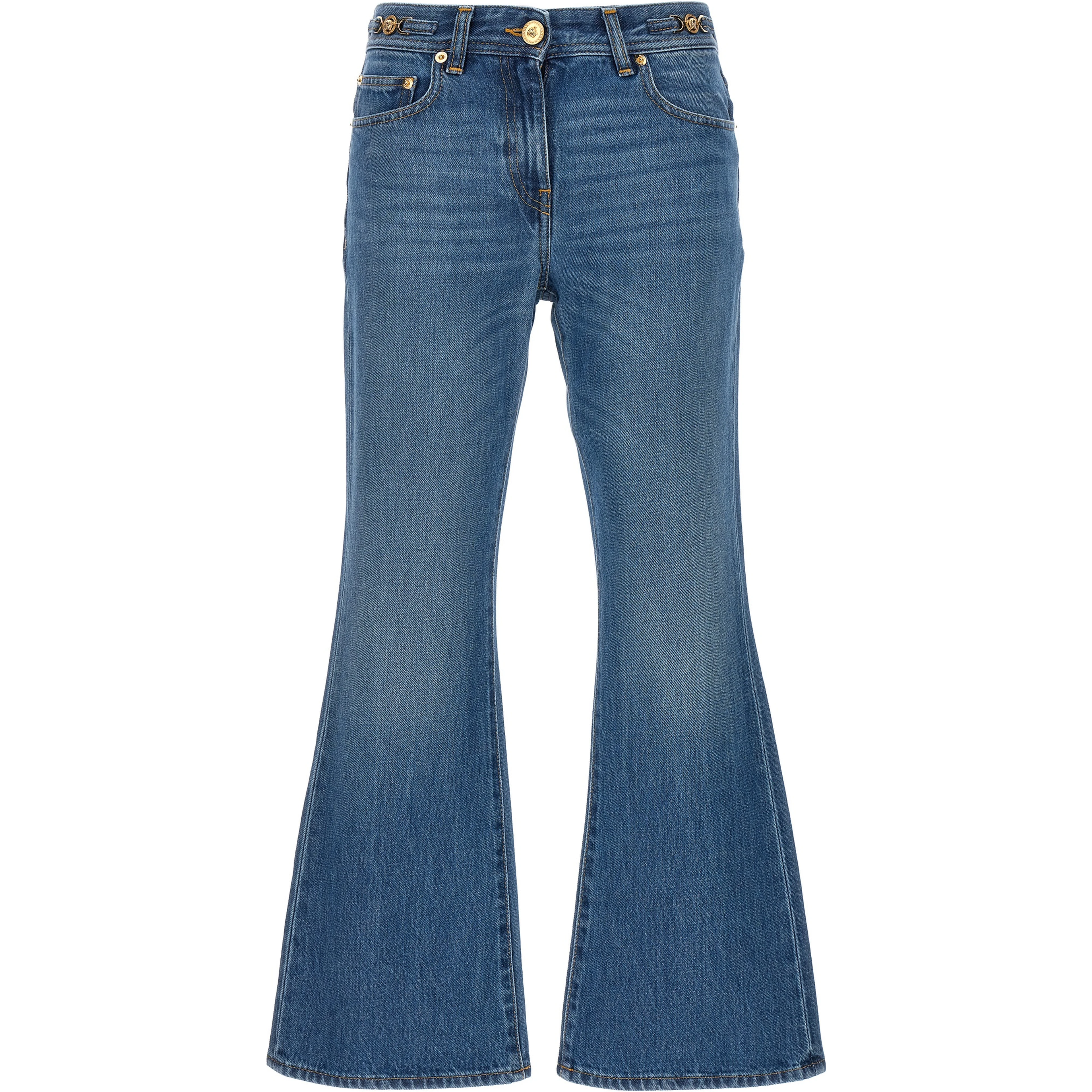 Blue Cotton Flared Jeans