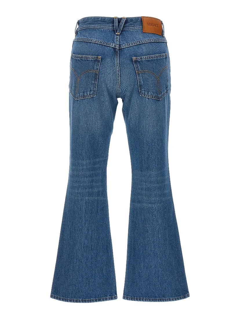 Blue Cotton Flared Jeans