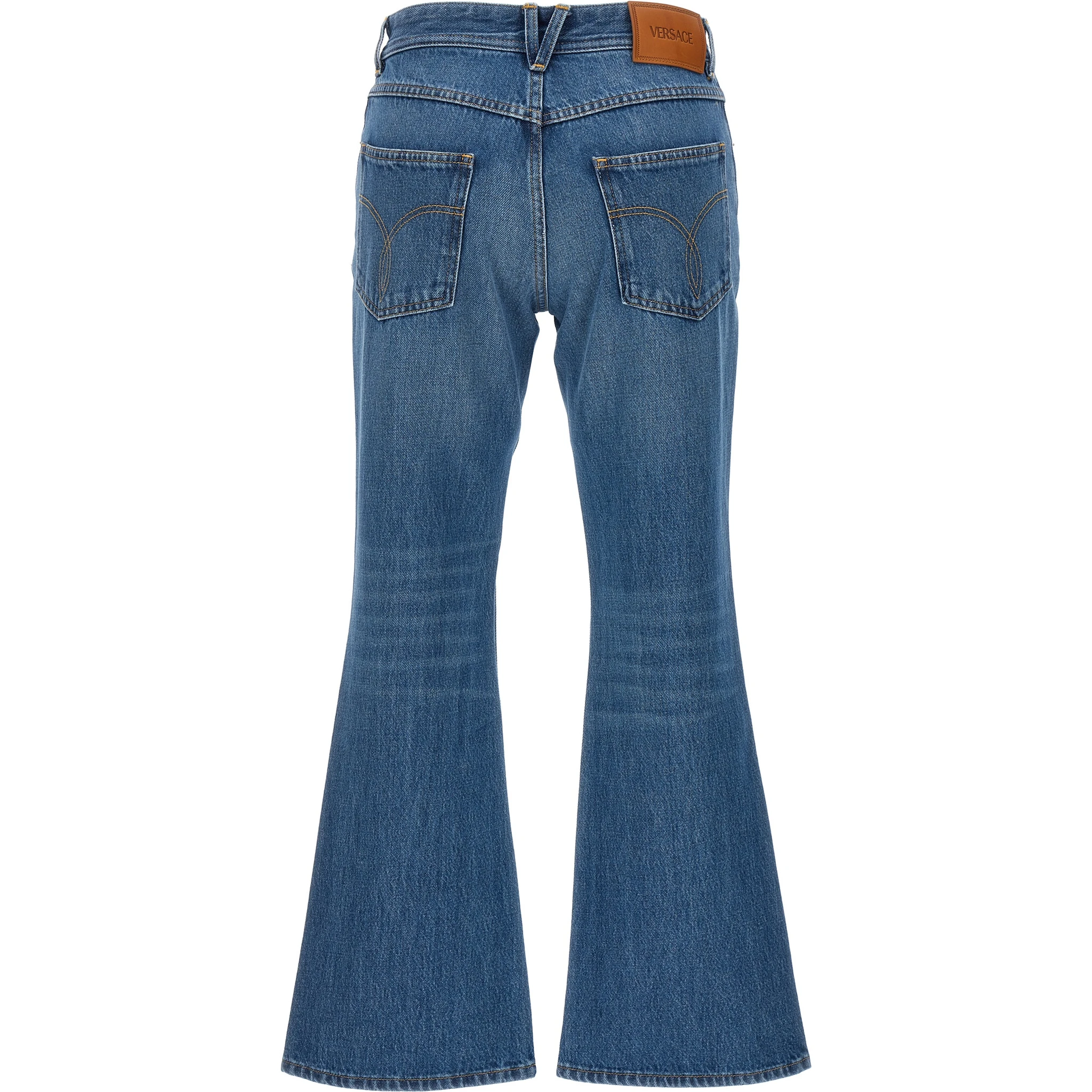 Blue Cotton Flared Jeans