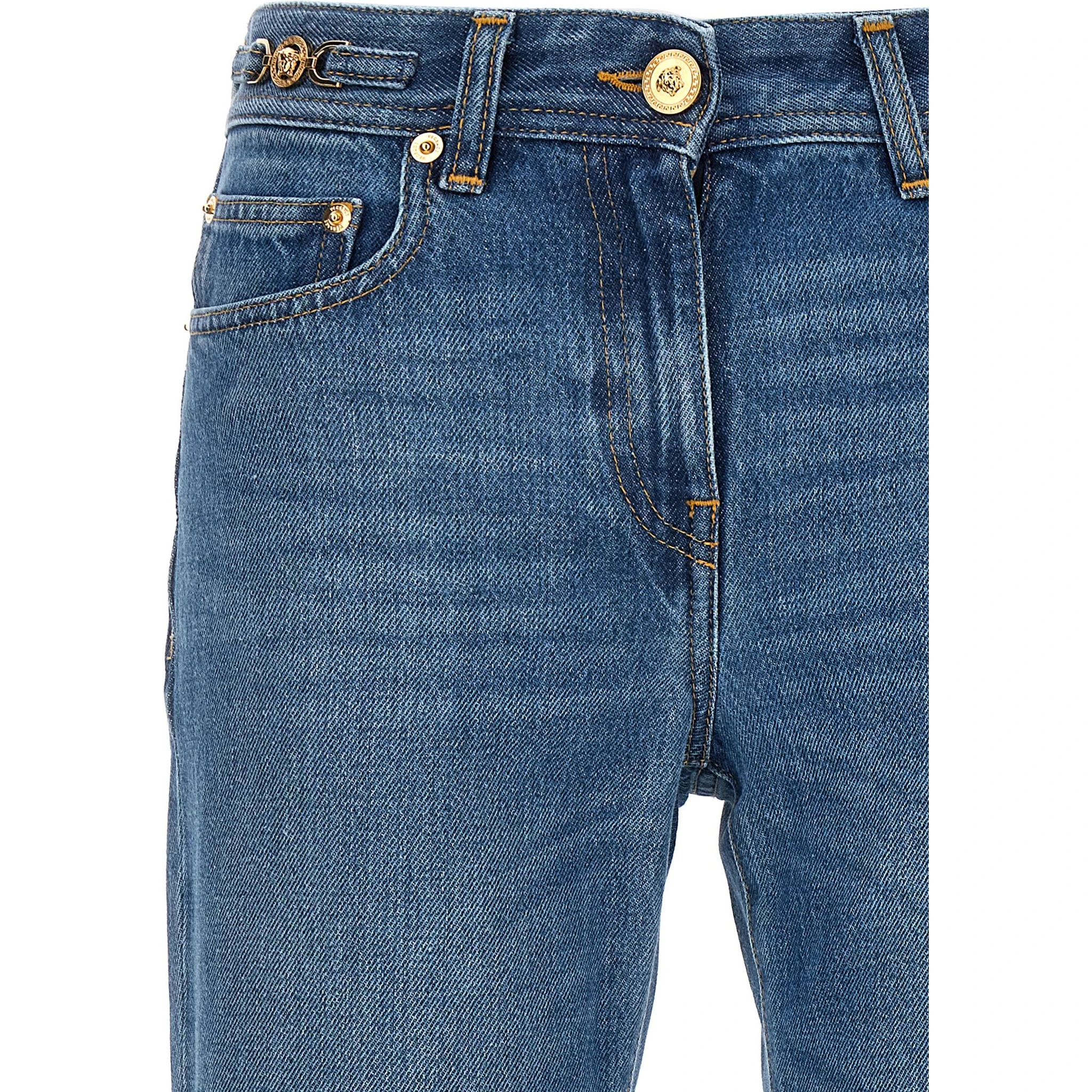 Blue Cotton Flared Jeans
