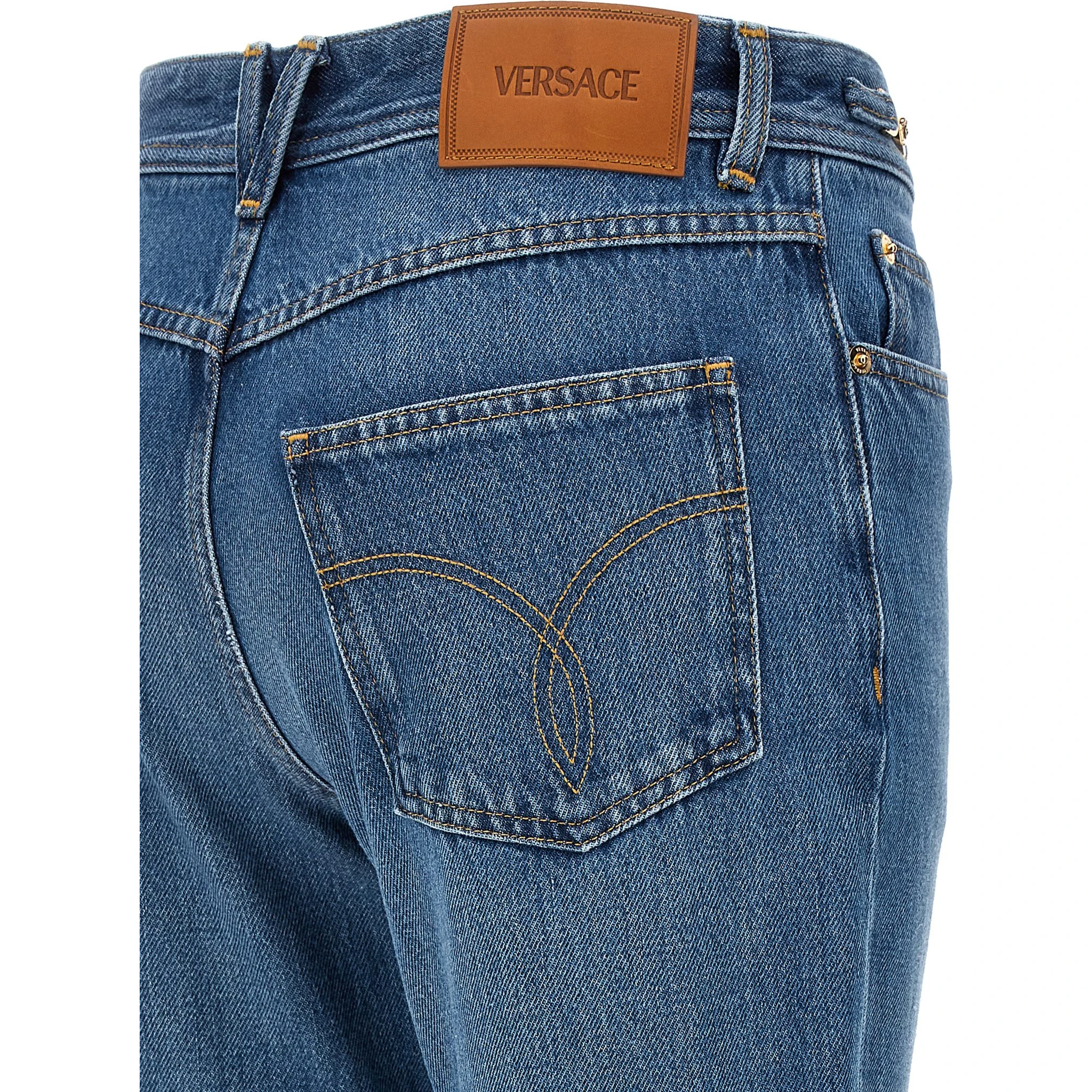 Blue Cotton Flared Jeans