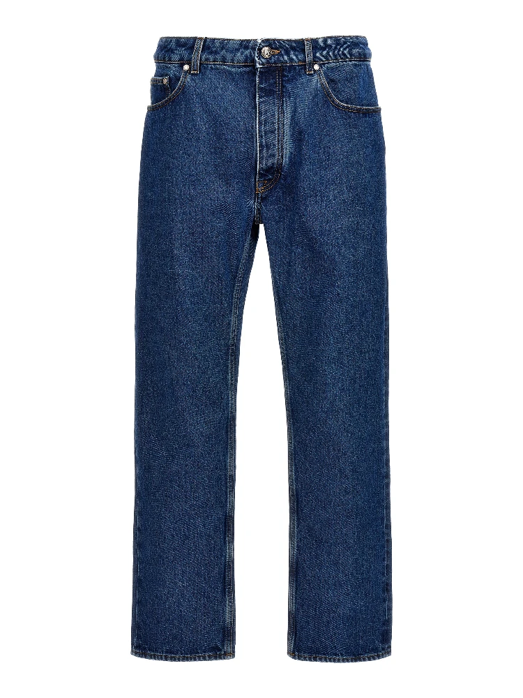 Blue Cotton Straight-Leg Jeans